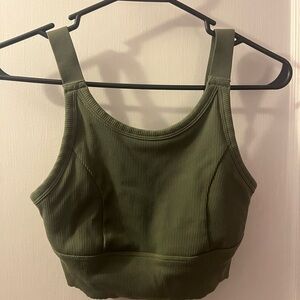 Olive Green Ribbed Sports Bra / Cropped Tank Top